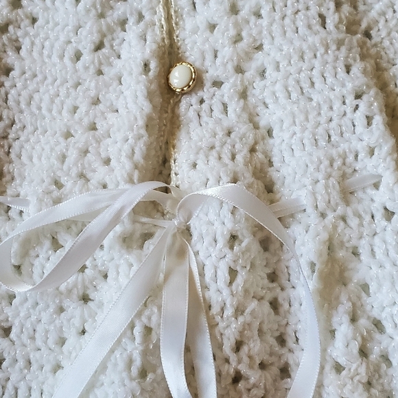 Crocheted White Christening Baby Long Gown with Buttons & Hand Edge Embroidered - Picture 3 of 7